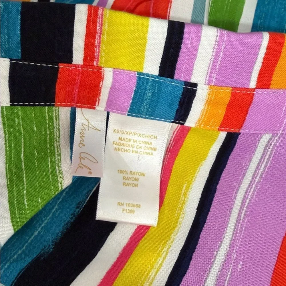 Anne Cole Colorful Striped Tunic Shirt Cover-Up Button Front Size XS
